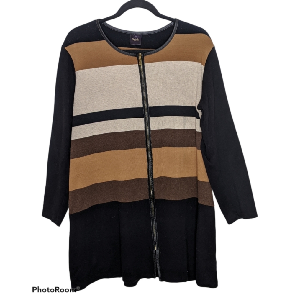 Rafaella Color Block Zip Up Cardigan